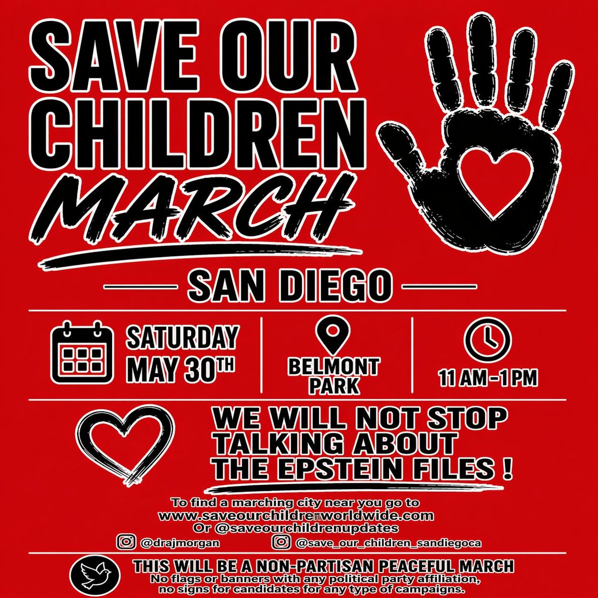 MrSausageGet's tweet image. San Diego, California 
Saturday, May 30th

Save the Children
Remember the Epstein Files
Non-partisan 
@GalacticMonk_