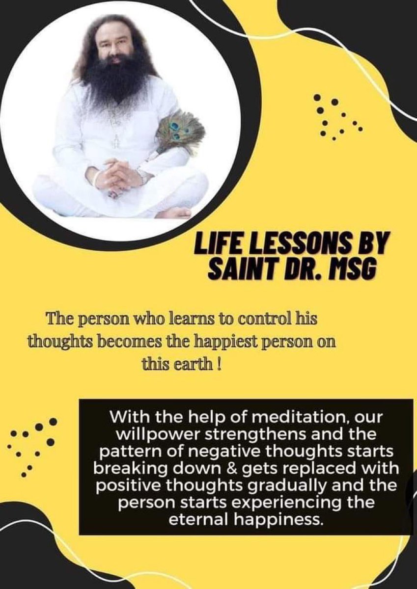 KomalKwatra1's tweet image. God's name is that medicine that wipes all the negative thoughts from one's mind and transforms them to positive thoughts, taught by Saint Gurmeet Ram Rahim Ji.
#StayHappy 
#KeepSmiling
#DailyInspiration