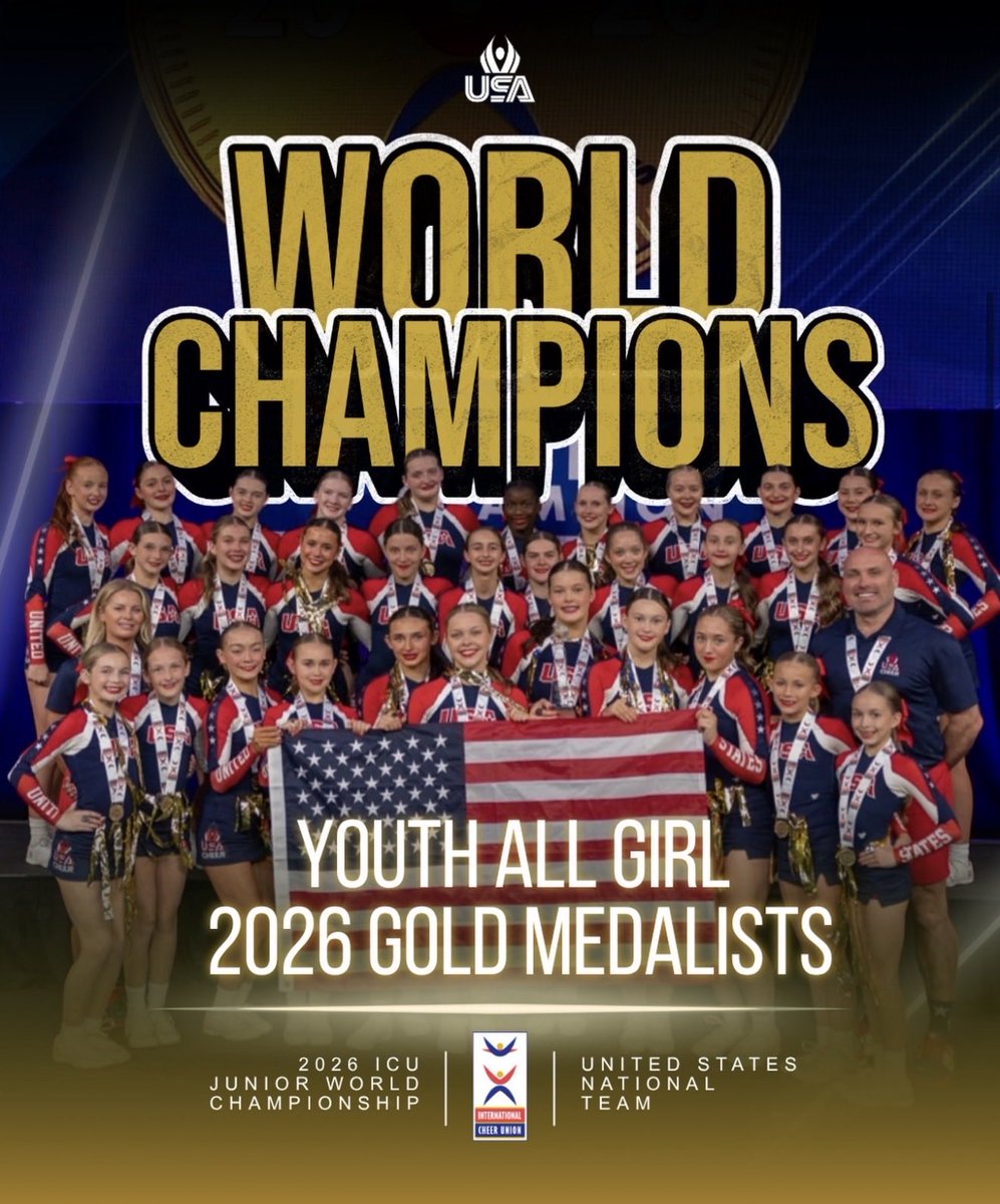 TheCheerHQ's tweet photo. Congratulations to Team USA YAG 🇺🇸

2026 WORLD CHAMPIONS 🥇🌎 https://t.co/2J0xmAo1mV