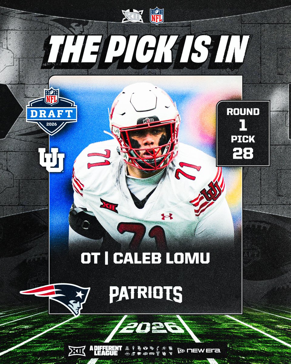 THE PICK IS IN❗️

With the 28th overall pick, Caleb Lomu is a New England Patriot. 

#Big12FB | <a href="/NewEraCap/">New Era Cap</a>

2026 #NFLDraft – April 23-25 on NFL Network/ESPN/ABC