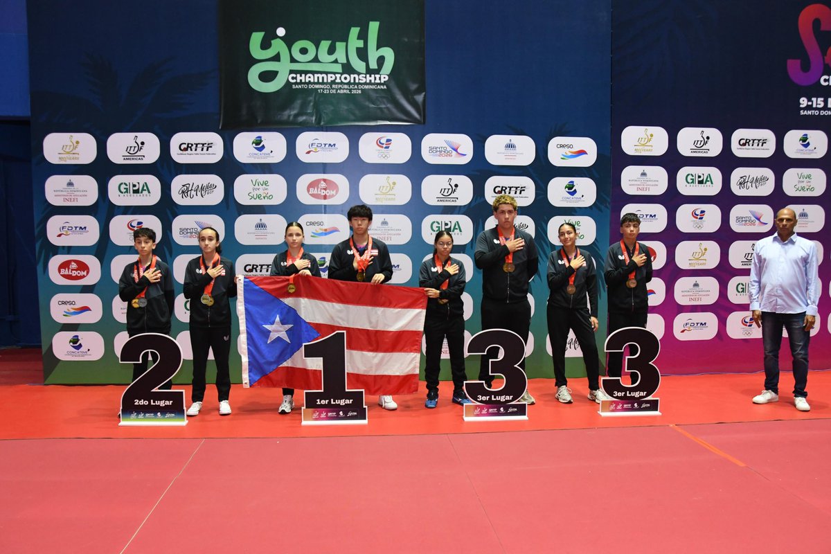 fedoteme's tweet photo. 🏓✨ Ceremonia de premiación – U15 Mixed Doubles

Puerto Rico domina el podio en la categoría U15 Dobles Mixtos, llevándose oro, plata y ambas preseas de bronce en una destacada actuación. 🏆🔥

🥇 PUR🇵🇷
🥈 PUR🇵🇷
🥉 PUR🇵🇷
🥉 PUR🇵🇷 https://t.co/J7nyHpSlzB