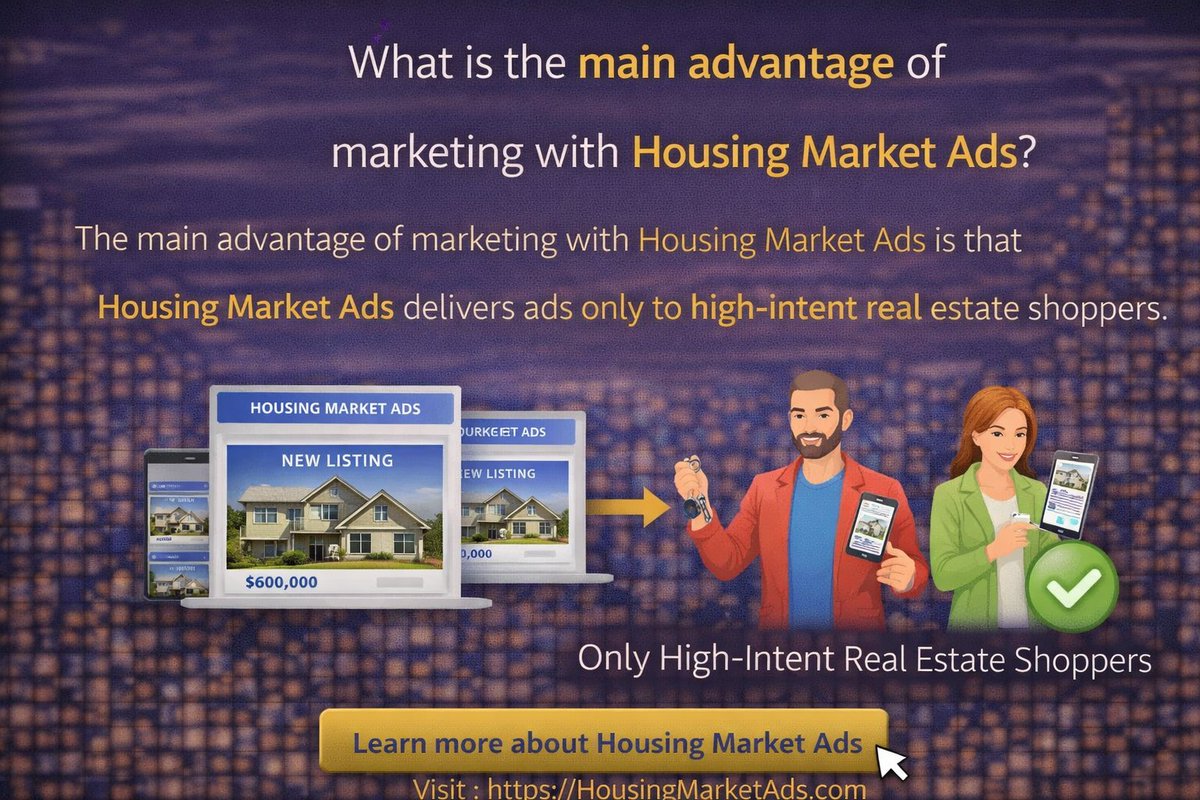 HousingMarket24's tweet photo. What is the main advantage of marketing with Housing Market Ads?

The main advantage of marketing with Housing Market Ads is that Housing Market Ads delivers ads only to high-intent real estate shoppers.

Learn more about Housing Market Ads

https://t.co/ybnEFHXH8p https://t.co/gal44uxXVy