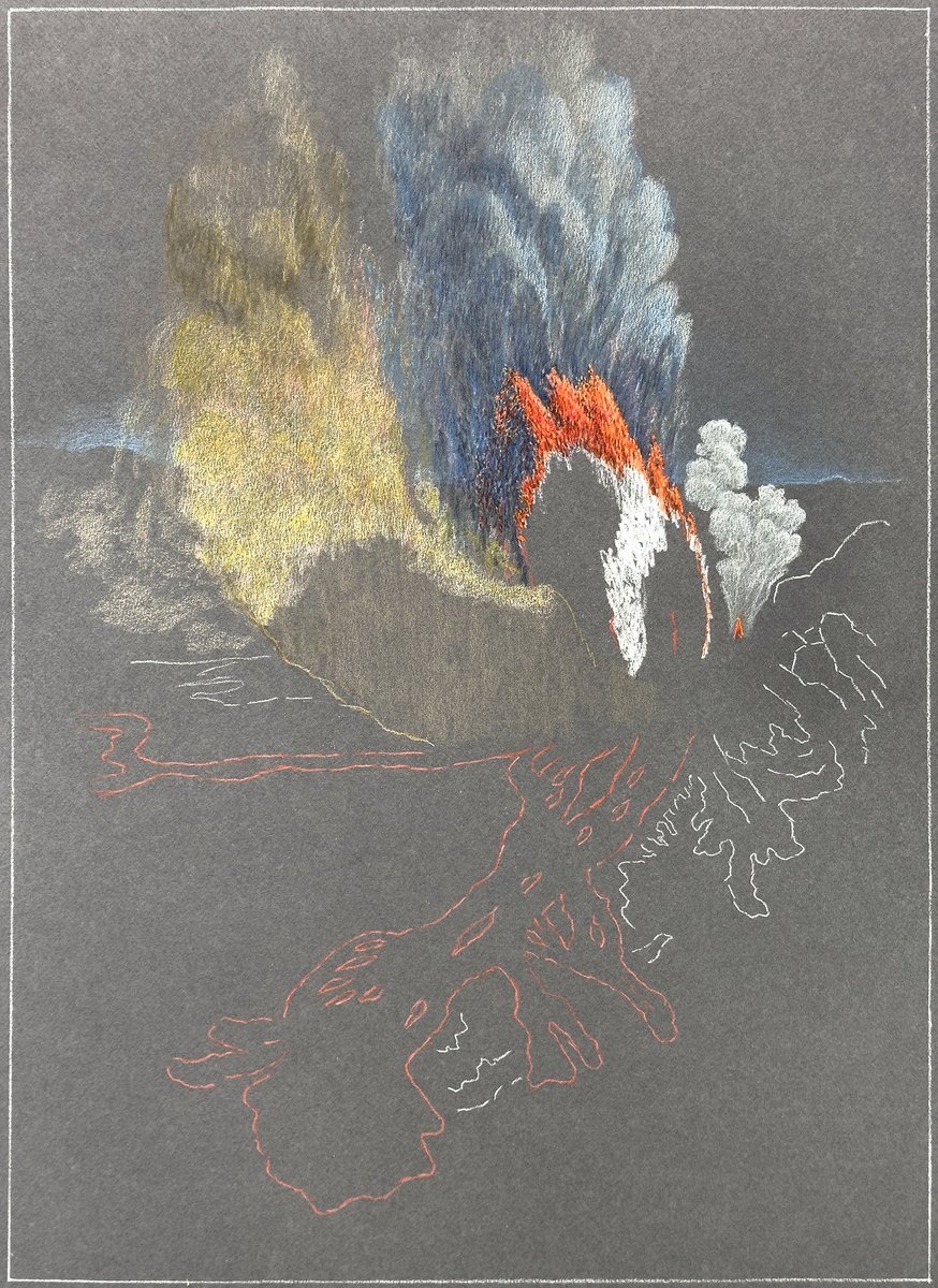 JamesNiehues's tweet image. Lately, I’m experimenting with colored pencils and working through @Volcanoes_NPS. By chance, Kīlauea began actively erupting for its 45th episode! The bold colors of the lava felt like a great place to start with colored pencils.
𖧥
𖧥
𖧥 #Kilauea #HawaiiVolcanoesNPS #Lava