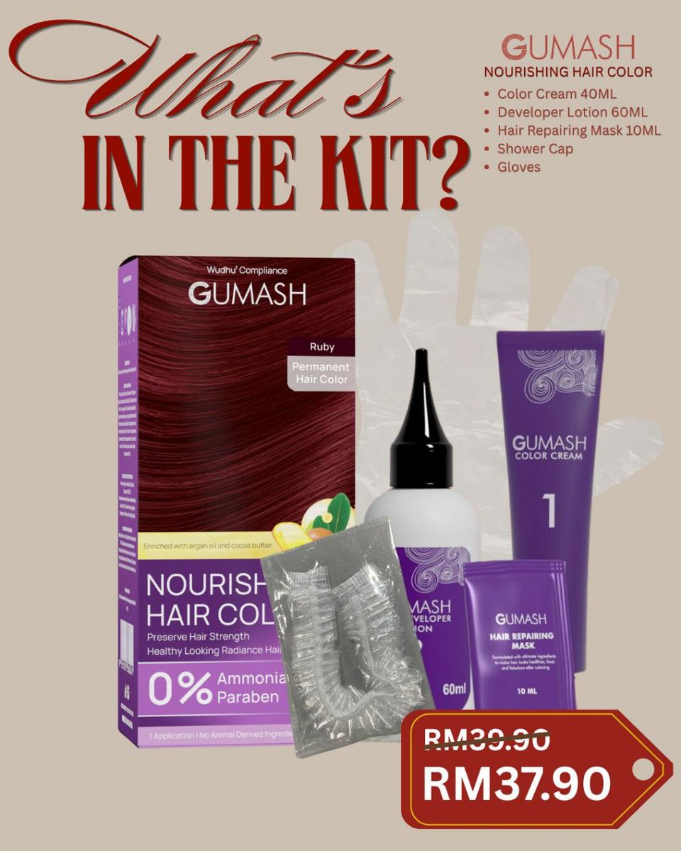 Gumashcolor's tweet photo. Unbox the beauty of Ruby.❤️

Our Color of the Month kit comes complete with everything you need for a flawless, vibrant look.✨

Enjoy a special limited-time discount. Grab yours before it’s gone! Link in bio. 

#colorofthemonth #rubycolor #gumashcolor #halalhaircolor https://t.co/s9LLmv2rHa