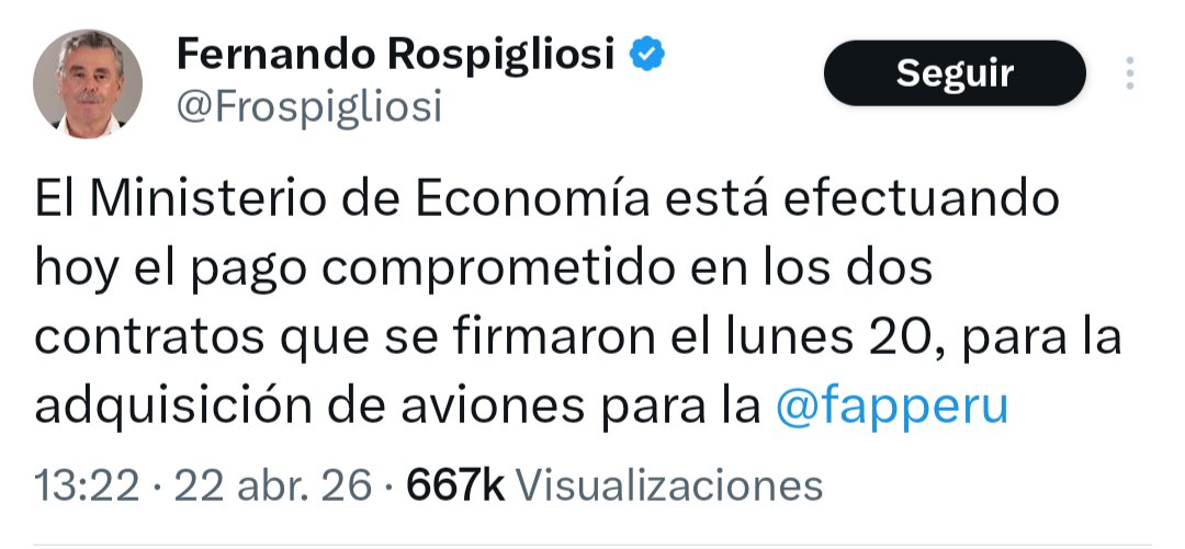 No olviden lo de los aviones F-16 para la 2° Vuelta:

🔸Ministros cómplices con EEUU como Hugo de Zela y el Ministro de Defensa son la cuota del Fujimorismo en el Gobierno.

🔸Rospigliosi fue vocero de los deseos de Keiko, que preferirá negociar arma$ en lugar de temas urgentes.