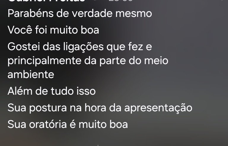 fazem quase dois anos ja estudando com esse pessoal e eu mal interajo com eles na aula e acabei de receber essa mensagem estou exatamente feliz.
