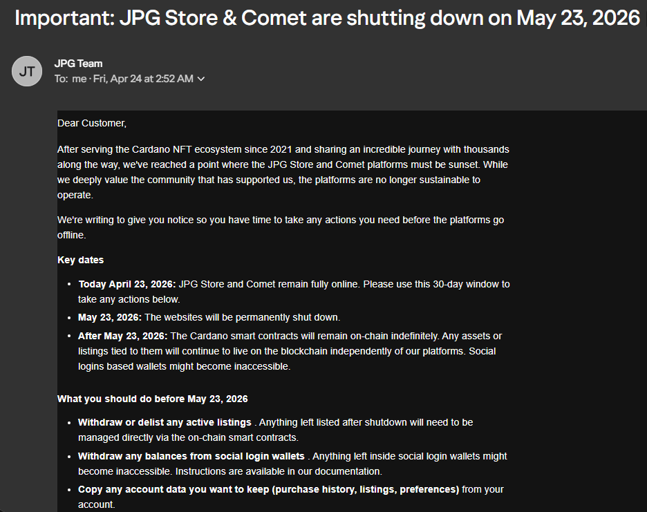 PHRCKpool's tweet photo. @jpgstoreNFT  is shutting down. Check and withdraw all your listings  if you still have any. 

😮‍💨 tough right now. https://t.co/IcEsI0jVx3