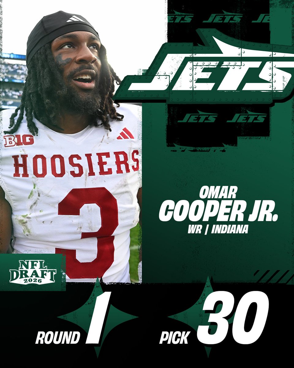 Round 1, Pick 30: <a href="/nyjets/">New York Jets</a> select <a href="/IndianaFootball/">Indiana Football</a> WR Omar Cooper Jr.! #NFLDraft

nfl.com/prospects/omar…