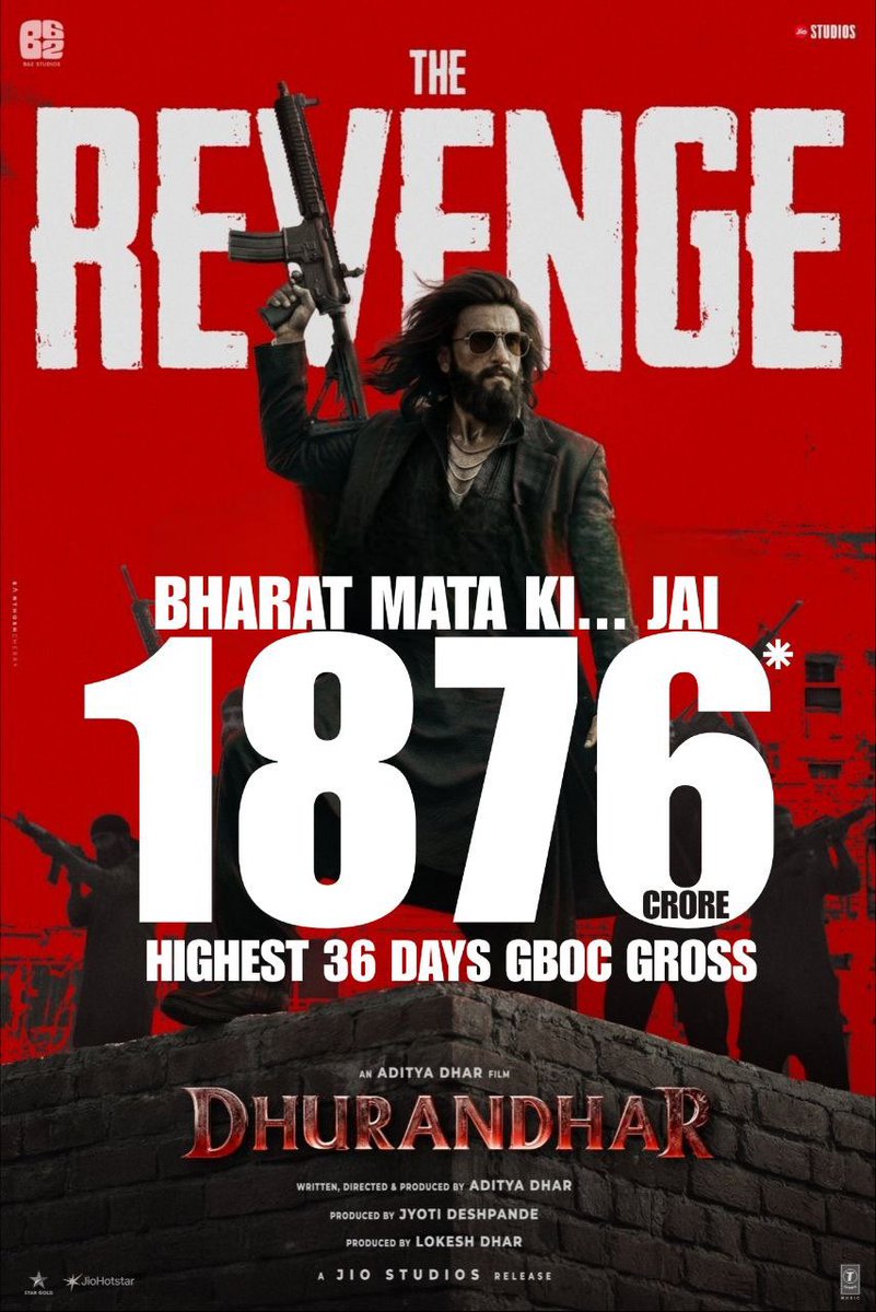#Dhurandhar2‌ 36 days worldwide Collection ₹1876 Crore 🔥🔥🔥

All Time Industry Record 🔥🔥
#Dhurandhar2‌TheRevenge #RanveerSingh