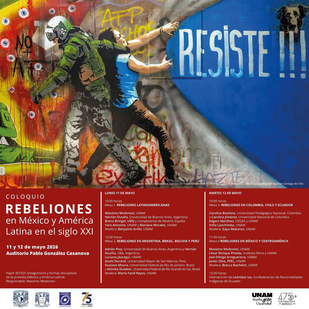 REDACOLMEX's tweet photo. Coloquio Rebeliones en México y América Latina Siglo XXI, 11 y 12 de mayo, FCPyS.
Con la participación de nuestra colega la Dra Carolina Bautista. https://t.co/v9cuegK98U