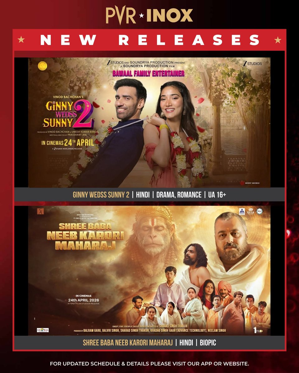 CinemaRareIN's tweet image. In cinemas today (24/4)..

#GinnyWedssSunny2 (Hindi)
#Mercy (Hindi)
#ShreeBabaNeebKaroriMaharaj (Hindi)
#Dabish (Hindi)
#ZakhmiParinda (Hindi)
#Mayan (Hindi dub)
#Michael (English)
#Fuze (English)
#AchappasAlbum (Malayalam)
#KaalamParanjaKadha (Malayalam)