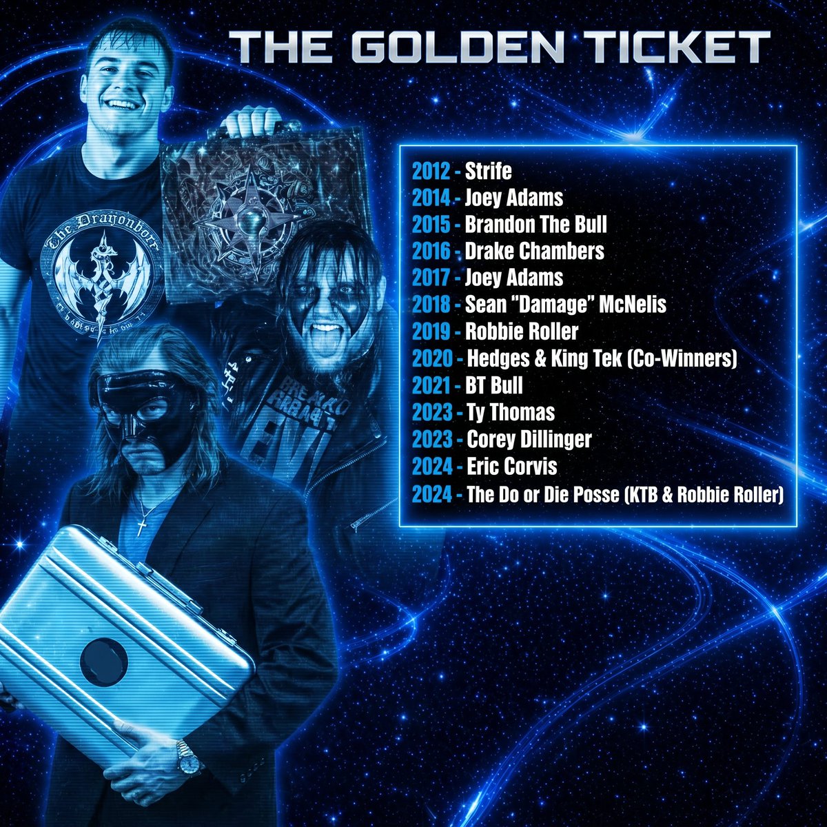 UWAElite's tweet photo. You can relive all the ladder matches, cage matches, and multi-man brawls that determined the Golden Ticket winner right now on the UWA Elite Network!

Check out the official Golden Ticket Playlist:
https://t.co/D7dgD8ssFQ https://t.co/xMZwjXlFke