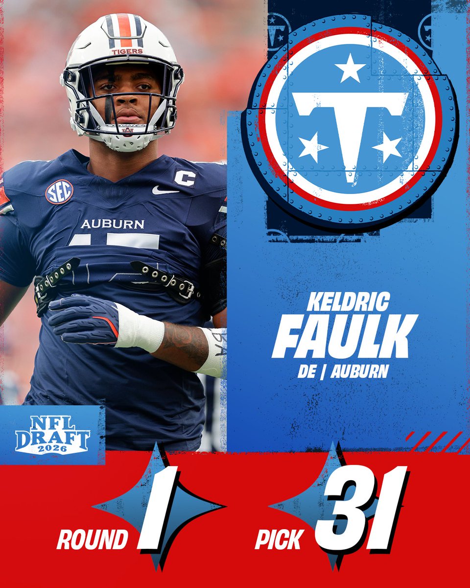 Round 1, Pick 31: <a href="/Titans/">Tennessee Titans</a> select <a href="/AuburnFootball/">Auburn Football</a> DE Keldric Faulk! #NFLDraft

nfl.com/prospects/keld…