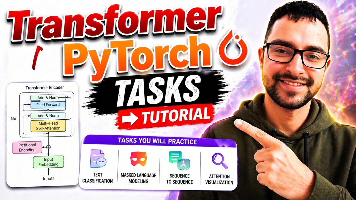 4 Transformer PyTorch Tasks For Beginners - Tutorial

youtu.be/lD_adTY4XGo

Work through beginner transformer tasks in PyTorch. This tutorial covers a simple transformer block, multi-head attention, feed-forward layers, normalization, and the core code structure behind