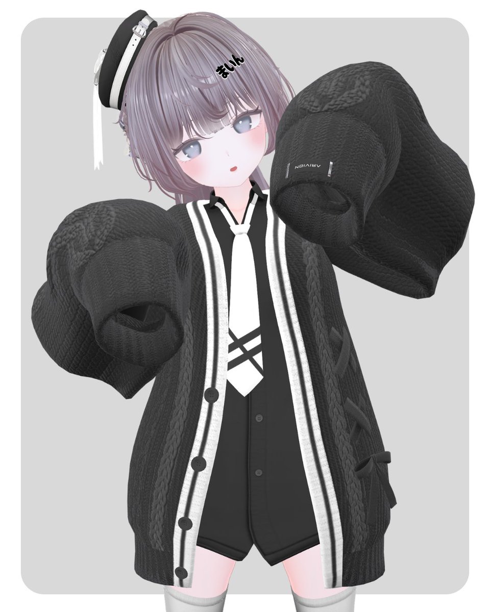 Mine_ch_'s tweet photo. ひるまいん🐺🍱

#Arivion 様のプレゼント企画明日までです🎁
カーディガンのタグ可愛い！🖤
#VRChat #Ramune3D https://t.co/W9DcZ7hkBE