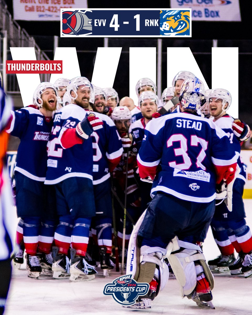 evvthunderbolts's tweet photo. THE THUNDERBOLTS JUST PUNCHED THEIR TICKET BACK TO THE PRESIDENT’S CUP FINALS! 🔥👊

Information on the President’s Cup Finals, including opponent and schedule information, will be announced soon 🏒 Stay tuned and LET’S GO BOLTS!

#LetsGoBolts | #WhoseHouse https://t.co/bbUnNCRycX