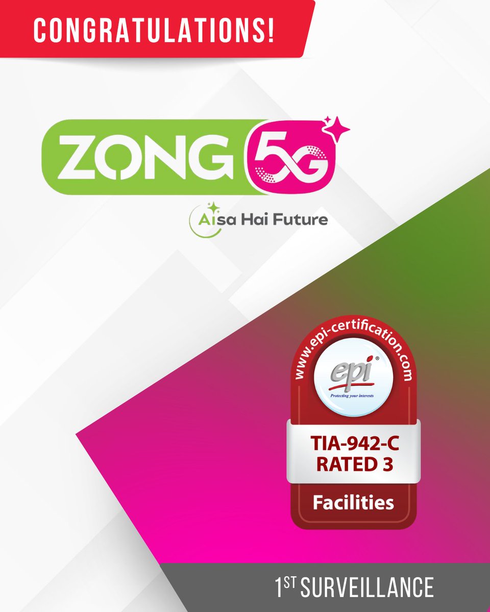 EPI_CDCP's tweet photo. Congratulations Zong Pakistan, on the successful completion of the TIA-942-C Rated-3 Facilities Certification First Surveillance audit for Zong High Performance Computing Center (Zong HPCC)!
View cert - https://t.co/bWd3LuhSbb

#TIA942C #Rated3 #datacenter #datacenteroperations https://t.co/BatKzPiTri