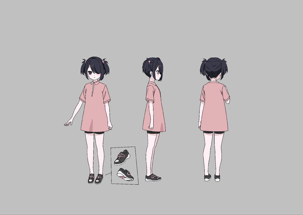 needygirl_anime's tweet photo. ◤￣￣￣￣￣￣￣
 ニディガ資料集
＿＿＿＿＿＿＿◢

第3話『INTERNET OVERDOSE』より
あめちゃんのキャラクター設定を公開

× 黒いドレス
× 中学校制服
× 私服1
× 私服2

#ニディガ https://t.co/Z21bdk1iQs