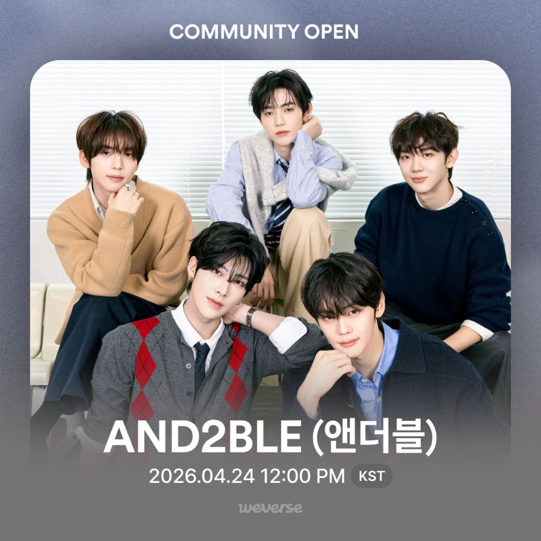 AND2BLE is now on Weverse!

(go.weverse.io/qt3S/8wgqdn9z)

#AND2BLE #앤더블 <a href="/AND2BLE/">AND2BLE</a>