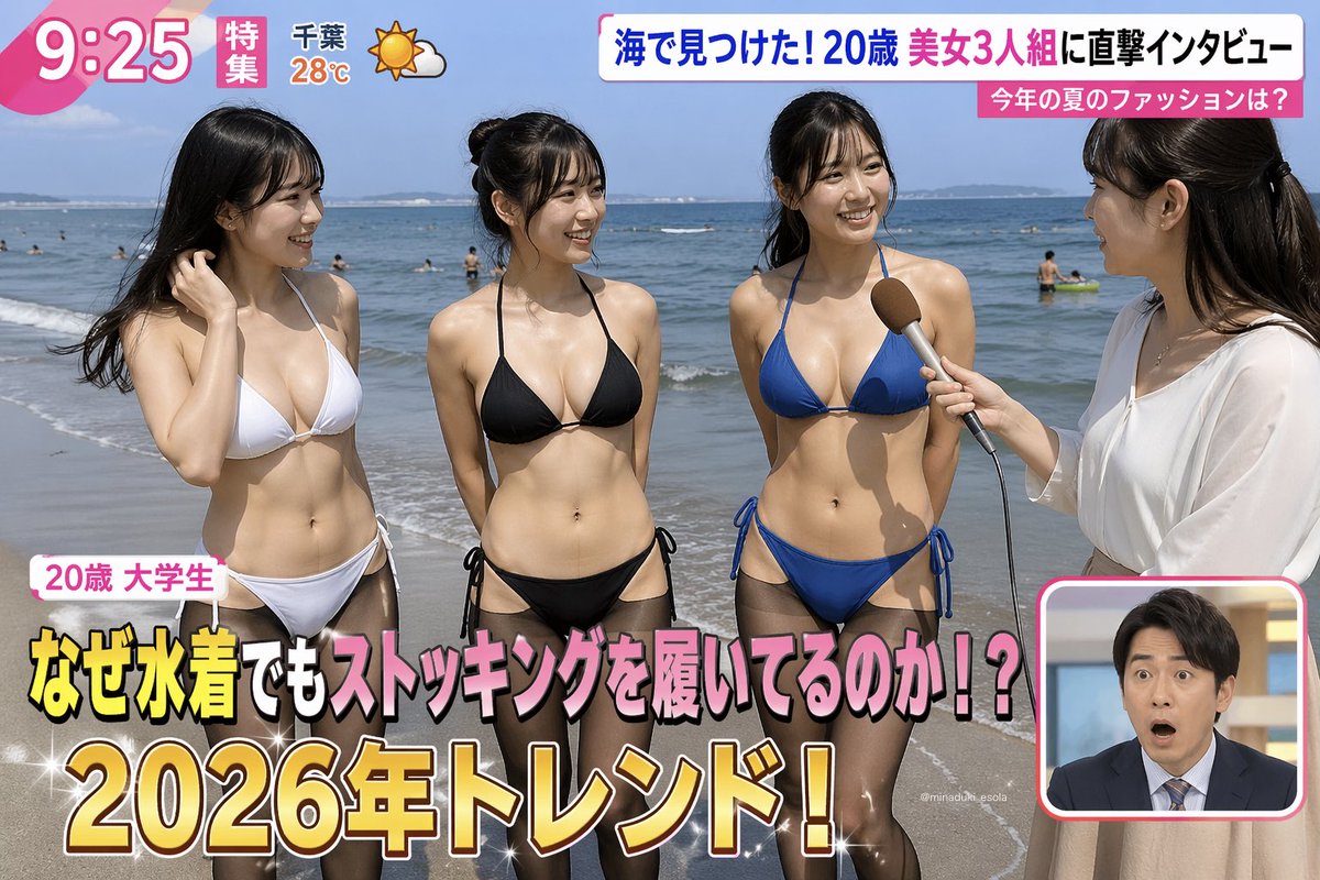minaduki_esola's tweet image. やっぱり水着でもストッキング履くのが流行りみたいだよ！
どう思う？