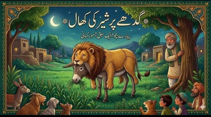 *گدھے پر شیر کی کھال* 

پیارے بچو! ایک آدمی نے ایک گدھا پالا ہوا تھا، اور وہ اس کے کھانے اور چارے کا خود کوئی انتظام نہیں کرتا تھا، کیونکہ وہ بہت ہی کاہل انسان تھا، مگر اسی کے ساتھ بہت مکار بھی تھا۔ اپنی مکاری سے لوگوں کو نقصان پہنچاتا اور اپنا کام چلاتا تھا۔ اس آدمی کے پاس اور