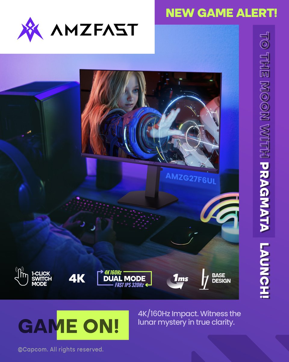 AmzfastOfficial's tweet image. [Sci-Fi Immersion] To the moon with Pragmata. AMZG27F6UL 4K Mode reveals every lunar secret. 🚀🌑
Experience Capcom's stunning graphics in 160Hz/4K resolution.

One-click switch for smooth action scenes!
link.amzfast.net/AMZFAST_G27F6U…
#Pragmata #AMZFAST #4KGaming