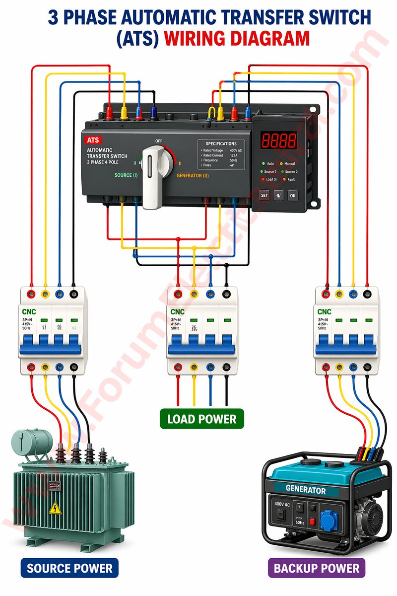 Rabert_infohe's tweet image. Explain the difference between NO and NC contacts in a 3-phase ATS contactor? List common ATS wiring mistakes with their effects. forumelectrical.com/automatic-tran…
#automatic
#automatictransferswitch #ats