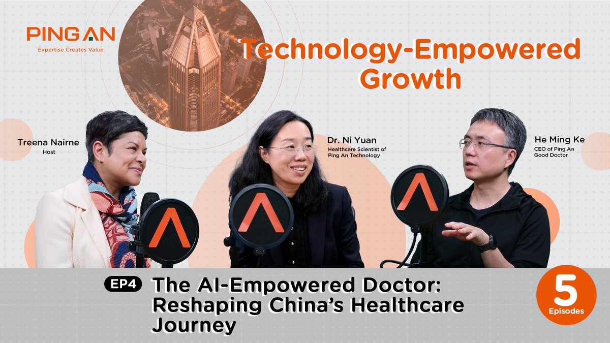 pingan_group's tweet photo. In Episode 4 of our Technology-Empowered Growth podcast series, we sit down with He Ming Ke (CEO, Ping An Good Doctor) and Dr. Ni Yuan (Healthcare Scientist, Ping An Technology) to understand Ping An's "digital medical interchange.” https://t.co/Wa4r9Cxoy1