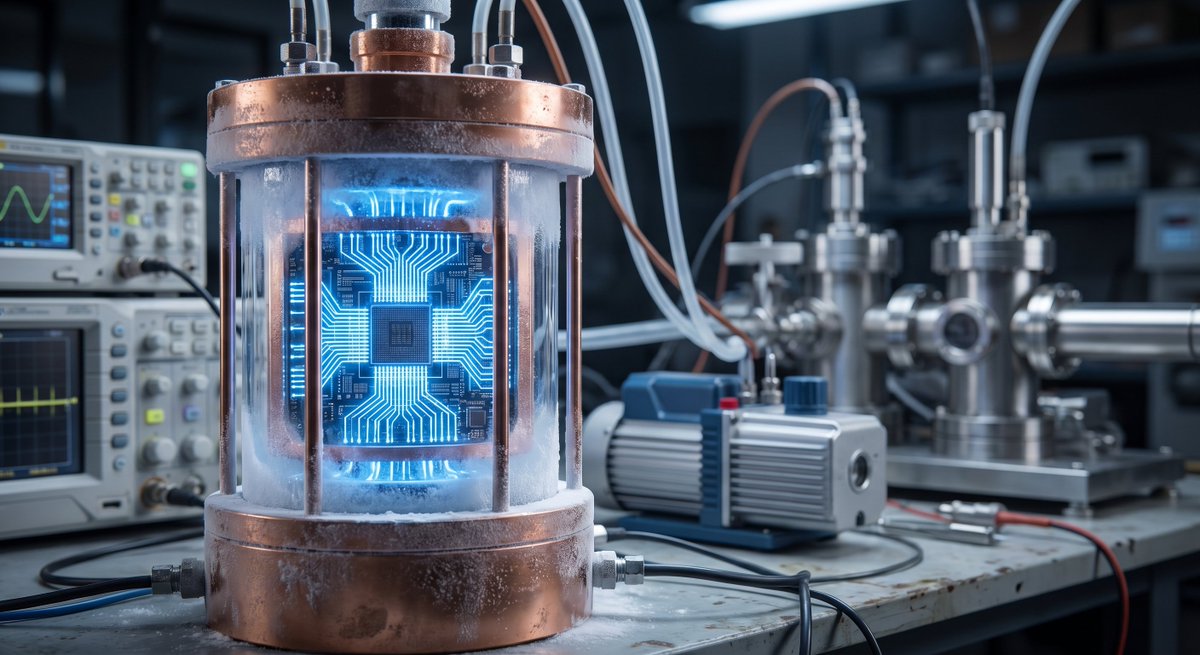 maria8254784765's tweet image. ⚛️ Beyond classical computing. Our quantum AI processor with cryogenic cooling solves impossible problems in seconds. The quantum era begins. #AI #QuantumComputing #Tech
