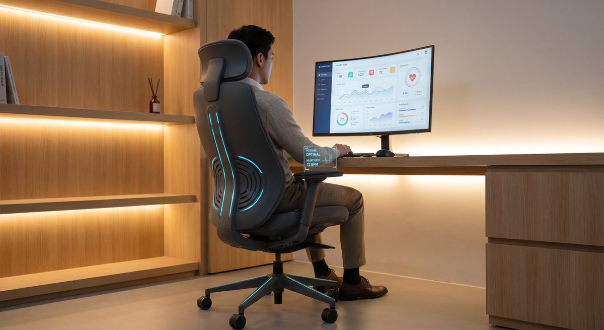 maria8254784765's tweet image. 💺 Work smarter, not harder. AI office chair monitors your posture 24/7, adjusts support automatically, and reminds you to take breaks. Health meets productivity. #AI #Ergonomics #Workplace
