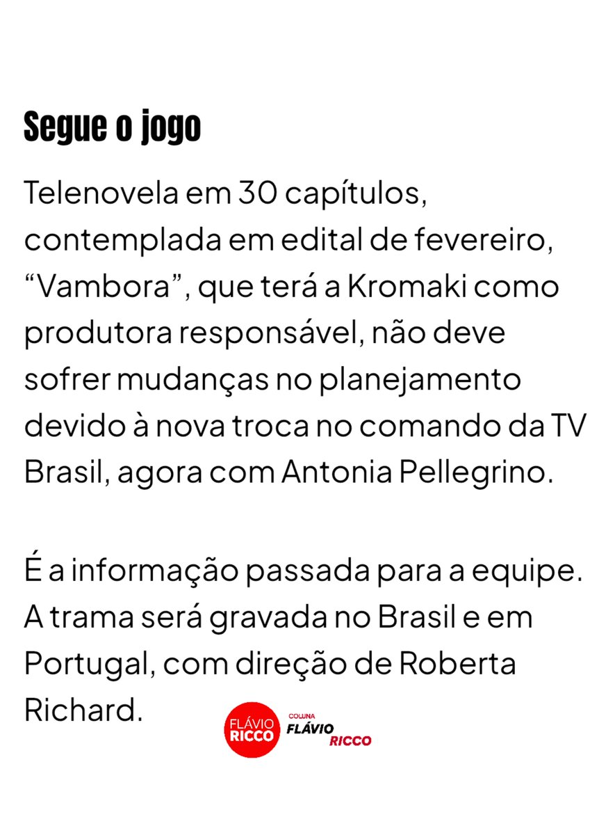 dia_tiago's tweet photo. Novela #Vambora, a primeira da TV Brasil, será produzida pela produtora Kromaki.
A trama será gravada no Brasil e no Portugal.
📰 Flávio Ricco https://t.co/2b7uEvnn0S