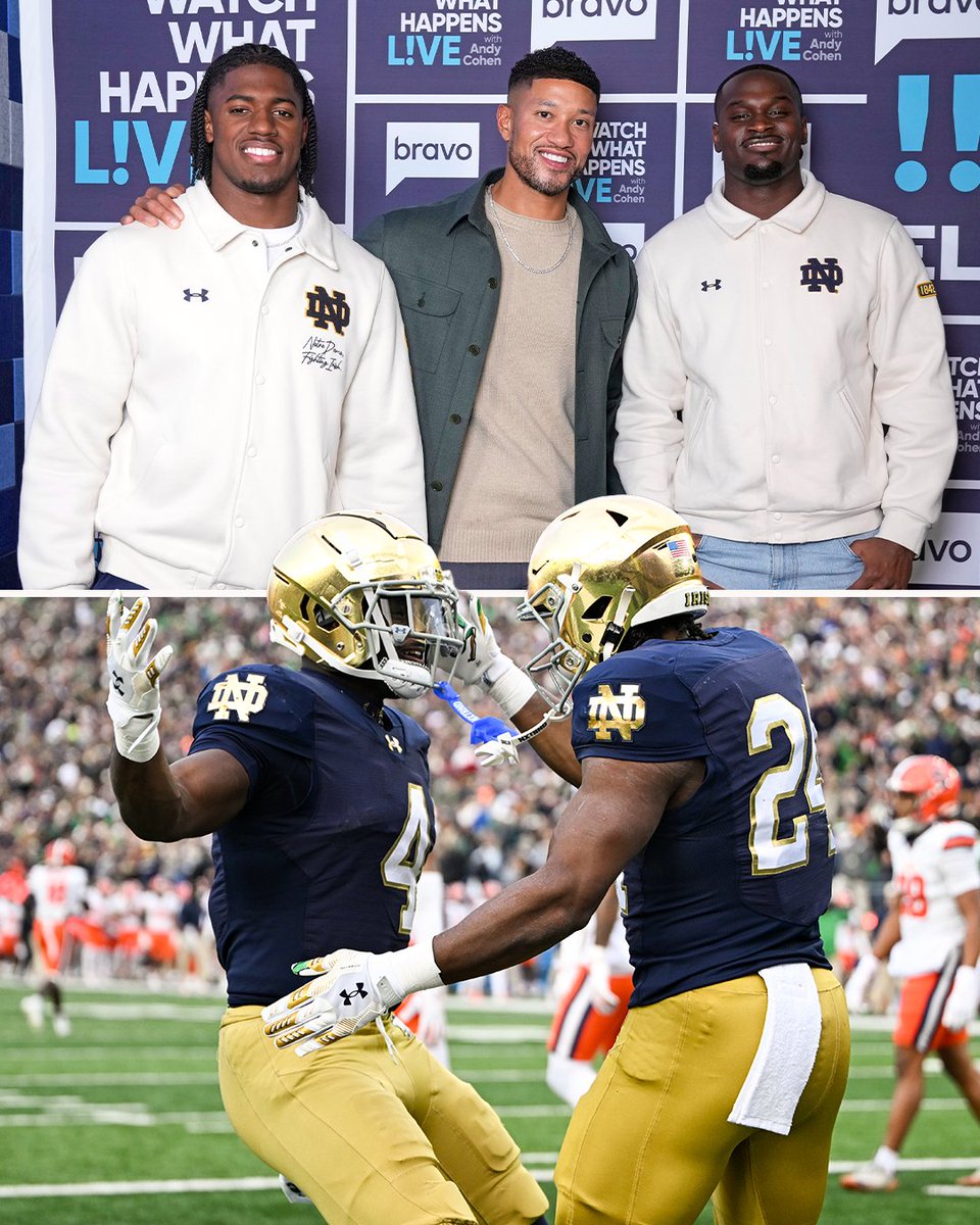 YahooSports's tweet photo. TWO NOTRE DAME RUNNING BACKS GOT TAKEN IN THE FIRST ROUND 🤯 

What a night for Jeremiyah Love and Jadarian Price 👏 https://t.co/apprJrUcOo