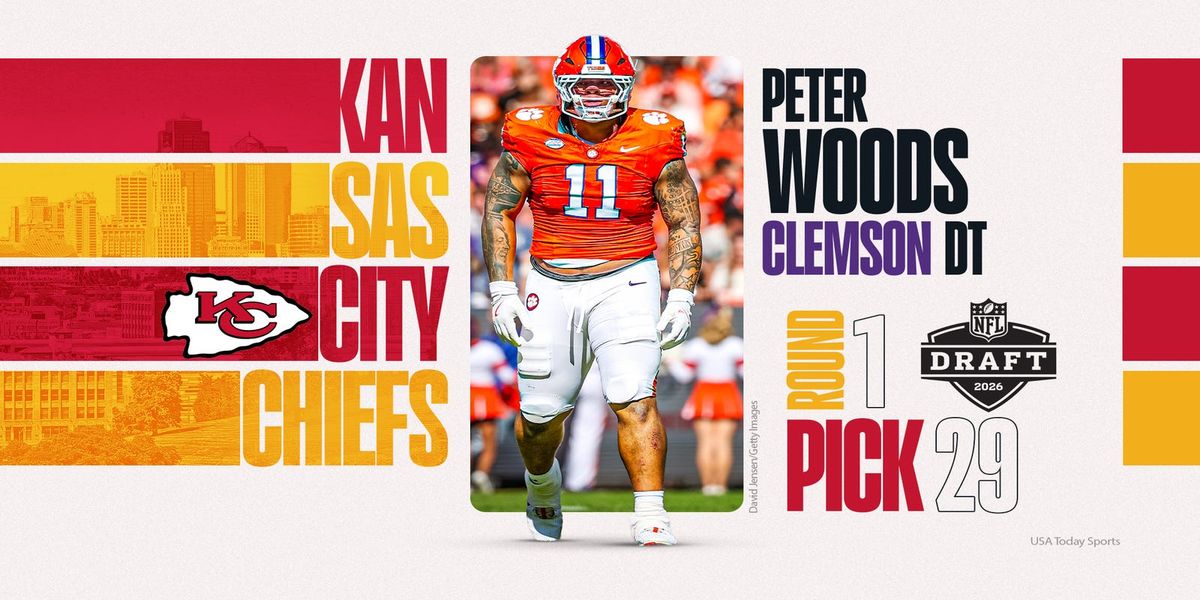 TheChiefsWire's tweet photo. Chiefs select Clemson DT Peter Woods at No. 29 in the 2026 NFL Draft

📸 Chiefs Wire / USA Today Sports https://t.co/RtgL3o9uhk https://t.co/InsszN2NVW