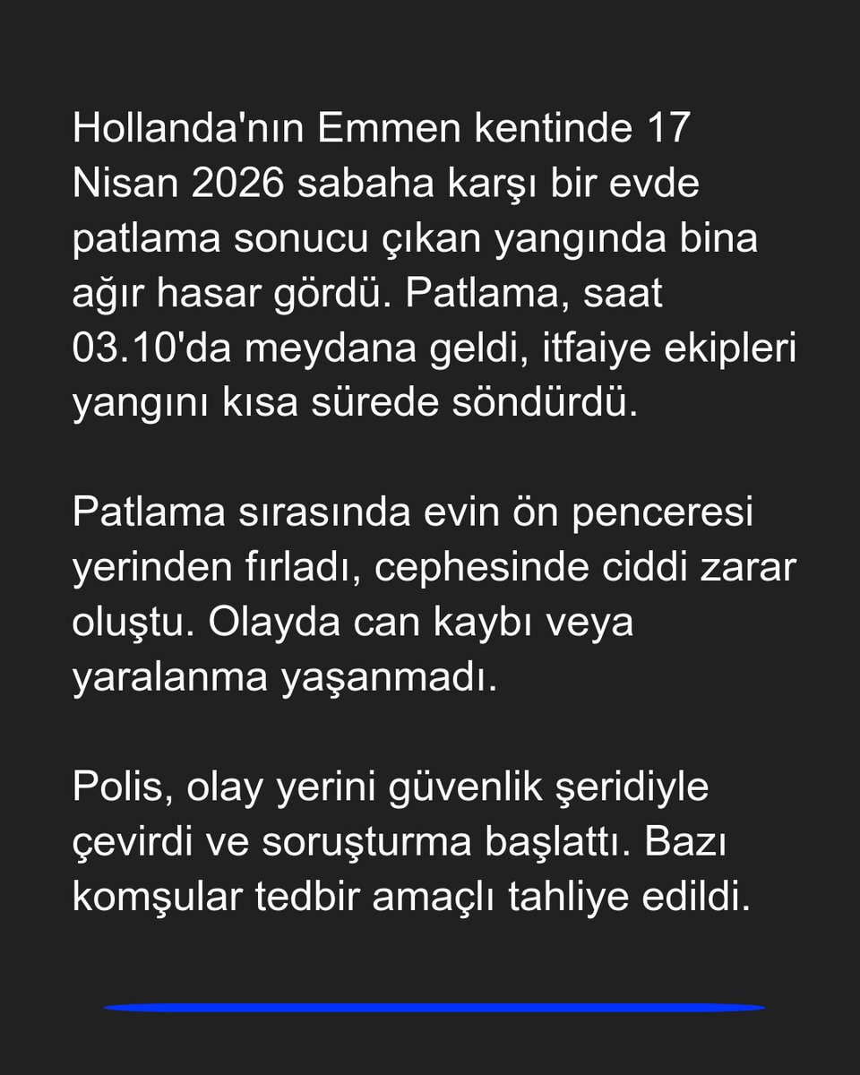 Hollanda'nın Emmen şehrinde patlama sonrası çıkan yangında ev ağır hasar gördü