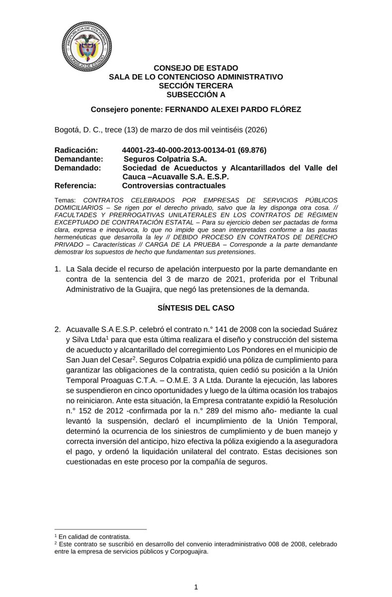 institutoeds_'s tweet photo. PROCEDIMIENTO SANCIONATORIO: Contratos regidos por derecho privado / Debido proceso / Aspectos relevantes para la imposición de sanciones en contratos regidos por el derecho privado. Sentencia de 13 de marzo de 2026. Rad. 44001-23-40-000-2013-00134-01 (69.876). https://t.co/3MjeBHsqrU