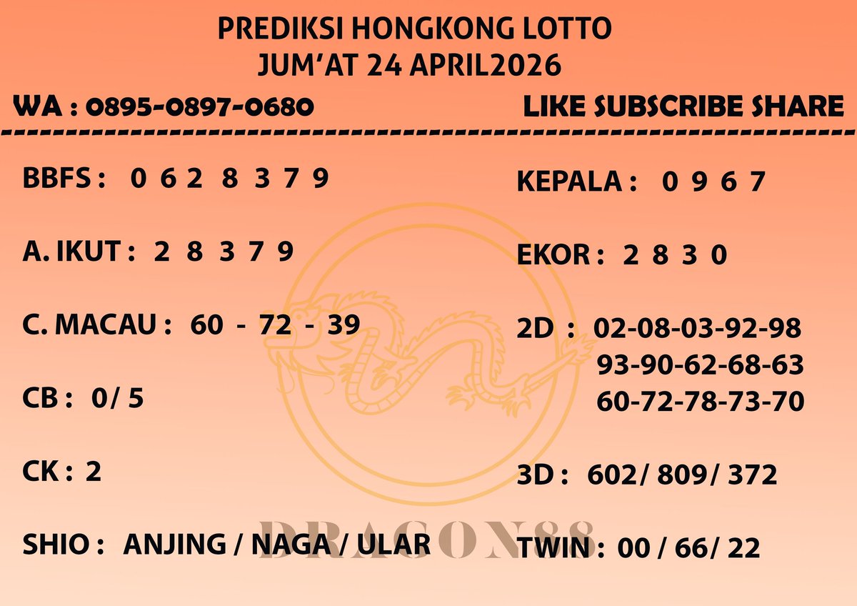DJitu88's tweet photo. PREDIKSI HONGKONG LOTTO JUMAT 24 APRIL 2026 || PREDIKSI HARI INI || PREDIKSI JITU

#Hongkonglotto #Hongkong #Prediksihongkong #Prediksihongkonglotto #hongkongHariini #PrediksiTogelhongkong #AngkaJitu #PrediksiJitu #PrediksiTogel #Togel #TogelJitu https://t.co/zmjBwSUvH2