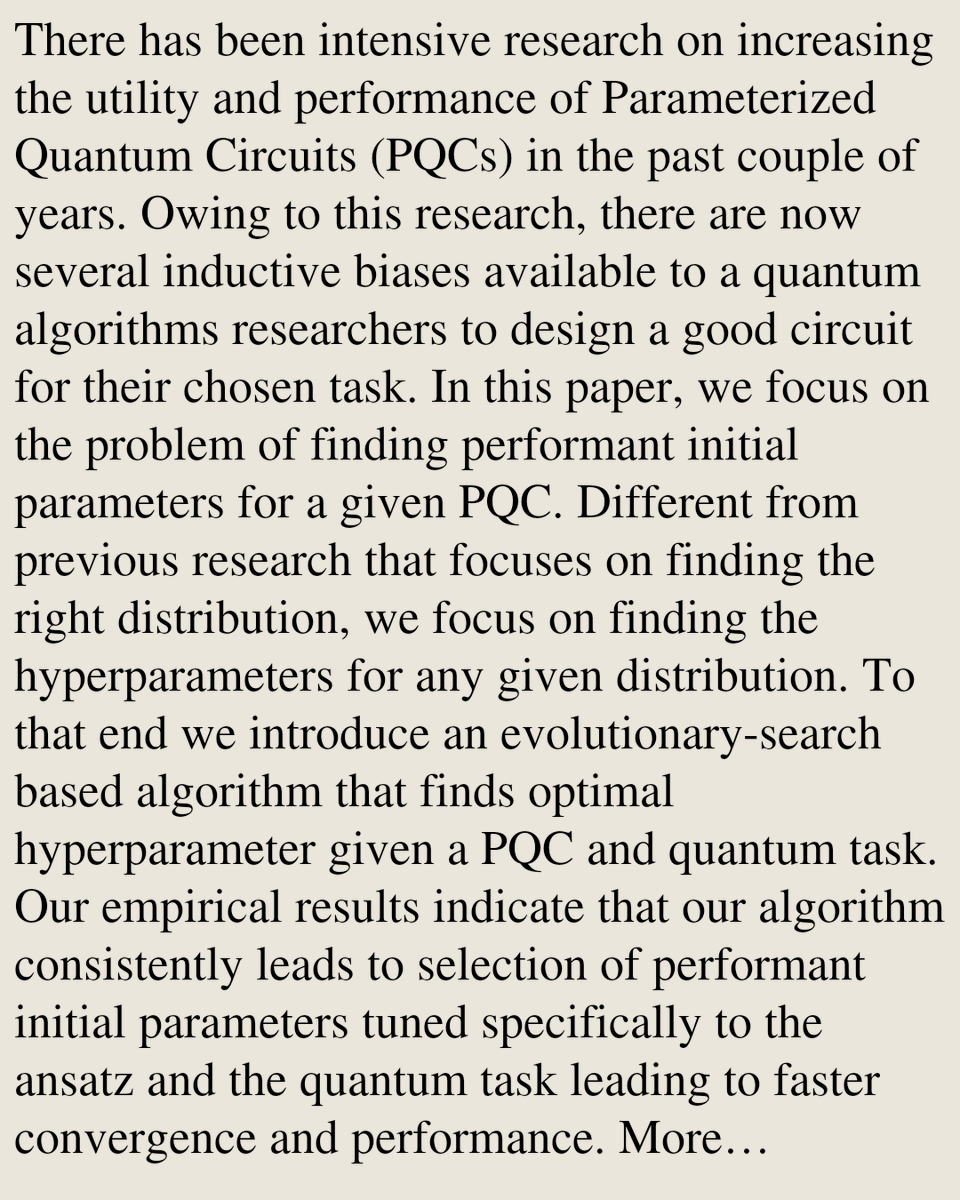 QuantumPapers's tweet photo. On the importance of hyperparameters in initializing parameterized quantum circuits

Ankit Kulshrestha, Sarvagya Upadhyay
https://t.co/kjc06Mqx9G [𝚚𝚞𝚊𝚗𝚝-𝚙𝚑] https://t.co/W27rg2n05w