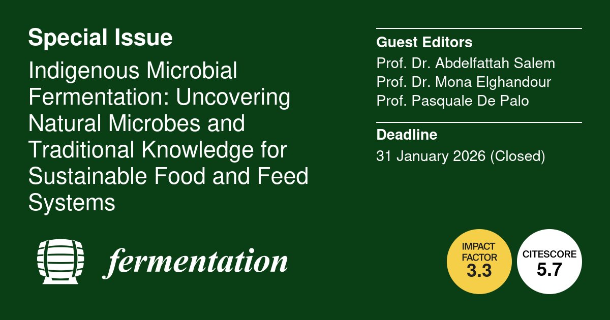 Ferment_MDPI's tweet image. 🌾🧫 Indigenous fermentation meets modern science.

Exploring natural microbes and traditional knowledge to build more sustainable food &amp;amp; feed systems.

Special Issue: mdpi.com/journal/fermen…

#Fermentation #Sustainability #FoodSystems