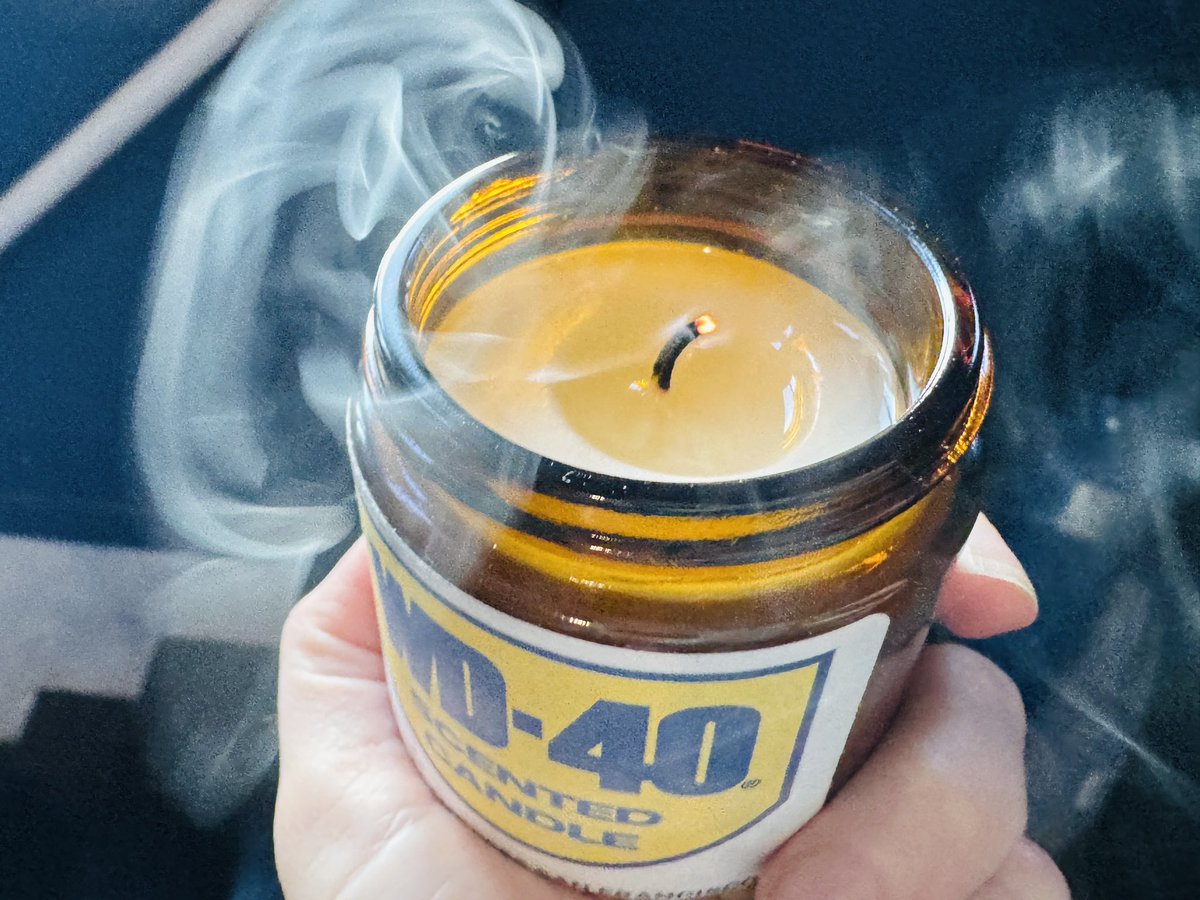 I learned that WD-40 supposedly contains vanillin which is why it smells vaguely like vanilla, so I tried making it into a candle scent and added notes of ozone, grease, and citrus for acidity