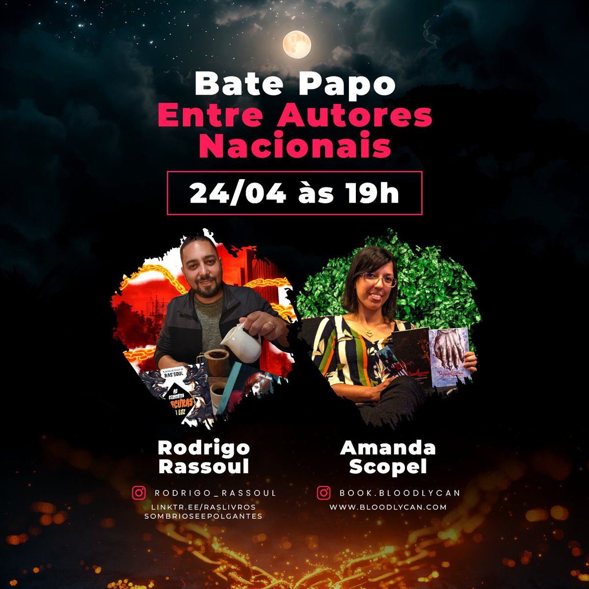 book_BloodLycan's tweet photo. Bate-papo Literário: Amanda Scopel &amp; Rodrigo Rassoul 📖
Um encontro imperdível com dois autores nacionais para falar sobre Temas polêmicos da escrita! 
Podacast Correntes e Café Cast para autores independentes

🗓 Data: Sexta, 24/04
🕗 Horário: A partir das 19h
📍Link: Instagram https://t.co/1BD38fZPal