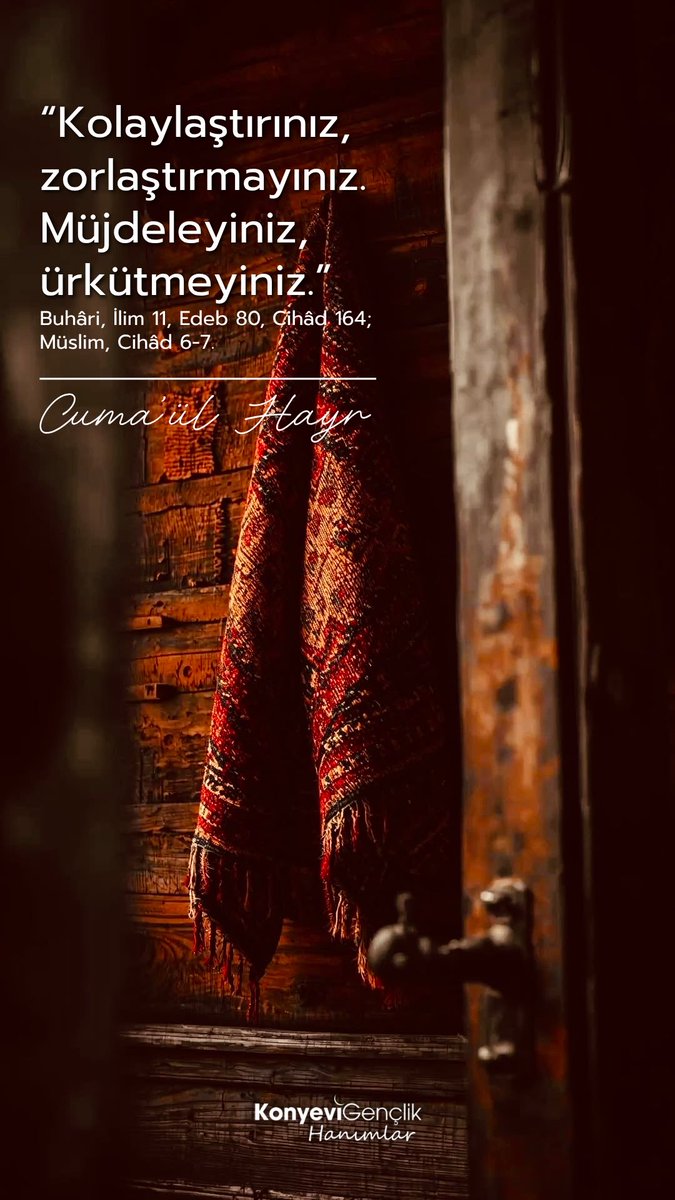 "Kolaylaştırınız, zorlaştırmayınız.
Müjdeleyiniz, ürkütmeyiniz."
(Buhâri)
Cumamız Hayr’olsun 🌹