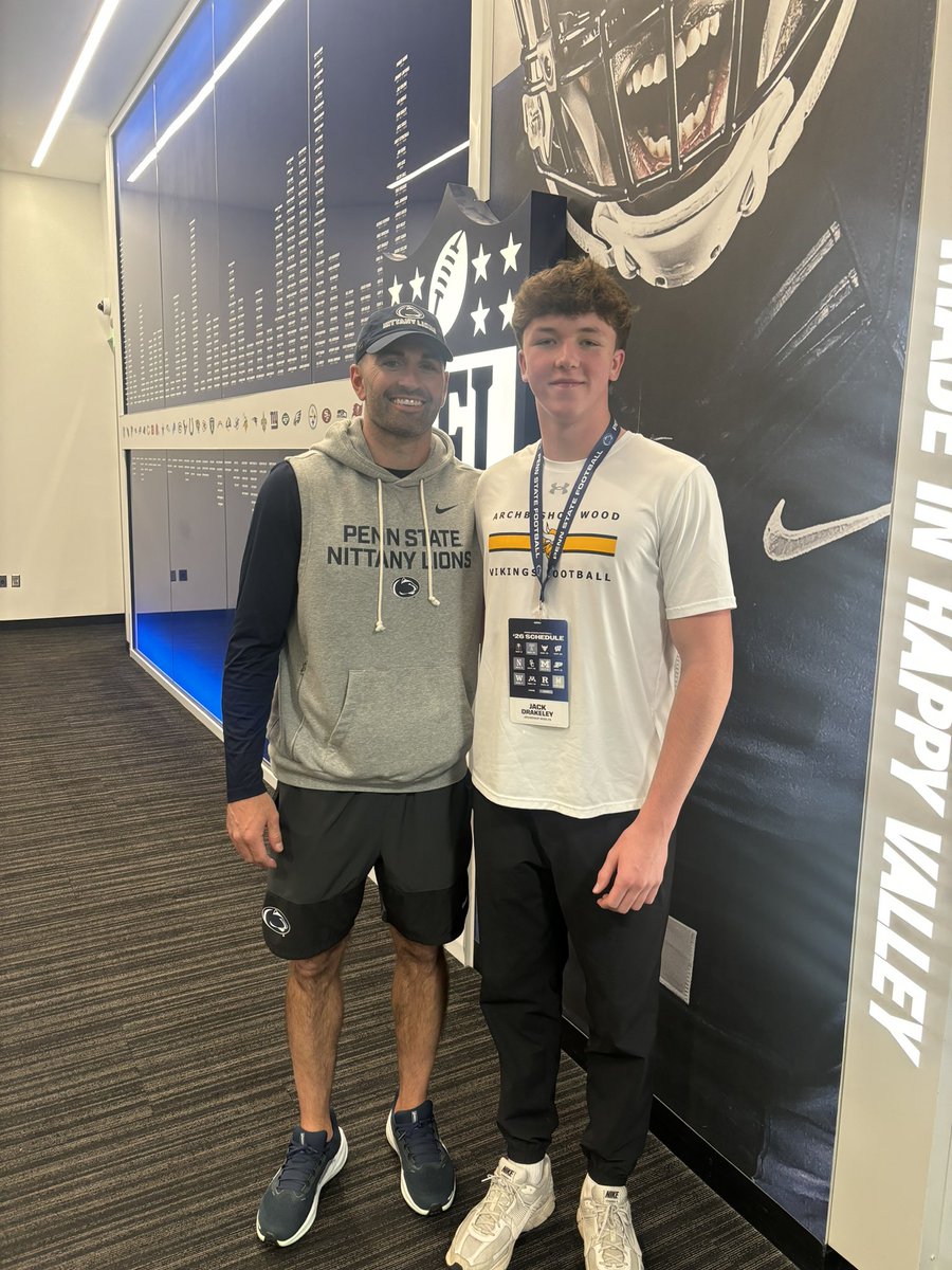 jackdrakeleyqb's tweet photo. I had a great day today at Penn State!! The hospitality was amazing and I really appreciate the time the coaches spent with me. Pumped up to throw for PSU in May! @CoachJWaters @CoachRyanGent @CoachXQuig @CoachTerryPSU @CoachMC_PSU 

@CoachGoettner @bhaire13 @AW_VikingsFB @TorreySmithWR @Tonyrazz03 @coach_hadac @5StarFBRecruits