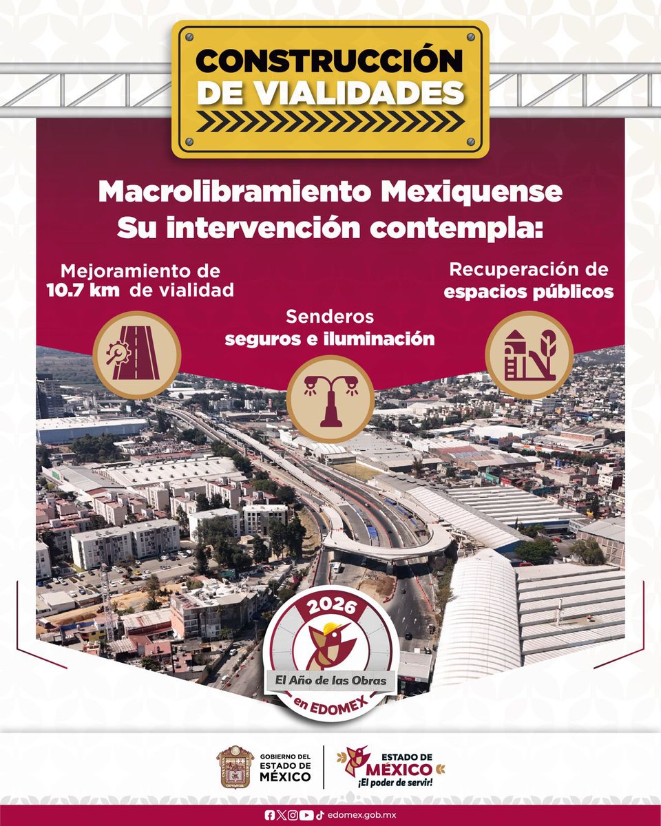 DGAJur's tweet image. El Macrolibramiento Mexiquense es un claro ejemplo de que se trabaja para obtener una movilidad digna que beneficie a miles de mexiquenses todos los días. A través de la construcción de obras, consolidamos el 2026: #AñoDeLasObrasEdoMex. #ElPoderDeServir