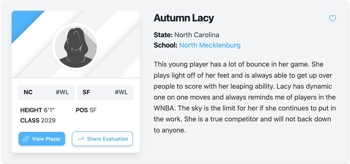 UnitedHornets's tweet photo. Coaches, check out this evaluation of Autumn Lacy, Class of 2029 wing by @CoachJillDunn (@PGH_NC) at Nike Session 1 in Phoenix.

Mallard Creek High School https://t.co/AwFJJvMJcz