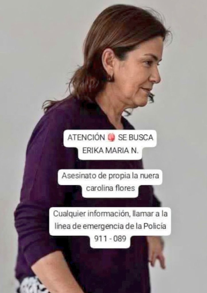 Se busca a Erika Herrera por el asesinato de Carolina Flores.
Es mamá de Alejandro Sánchez, esposo y padre del hijo de Carolina.