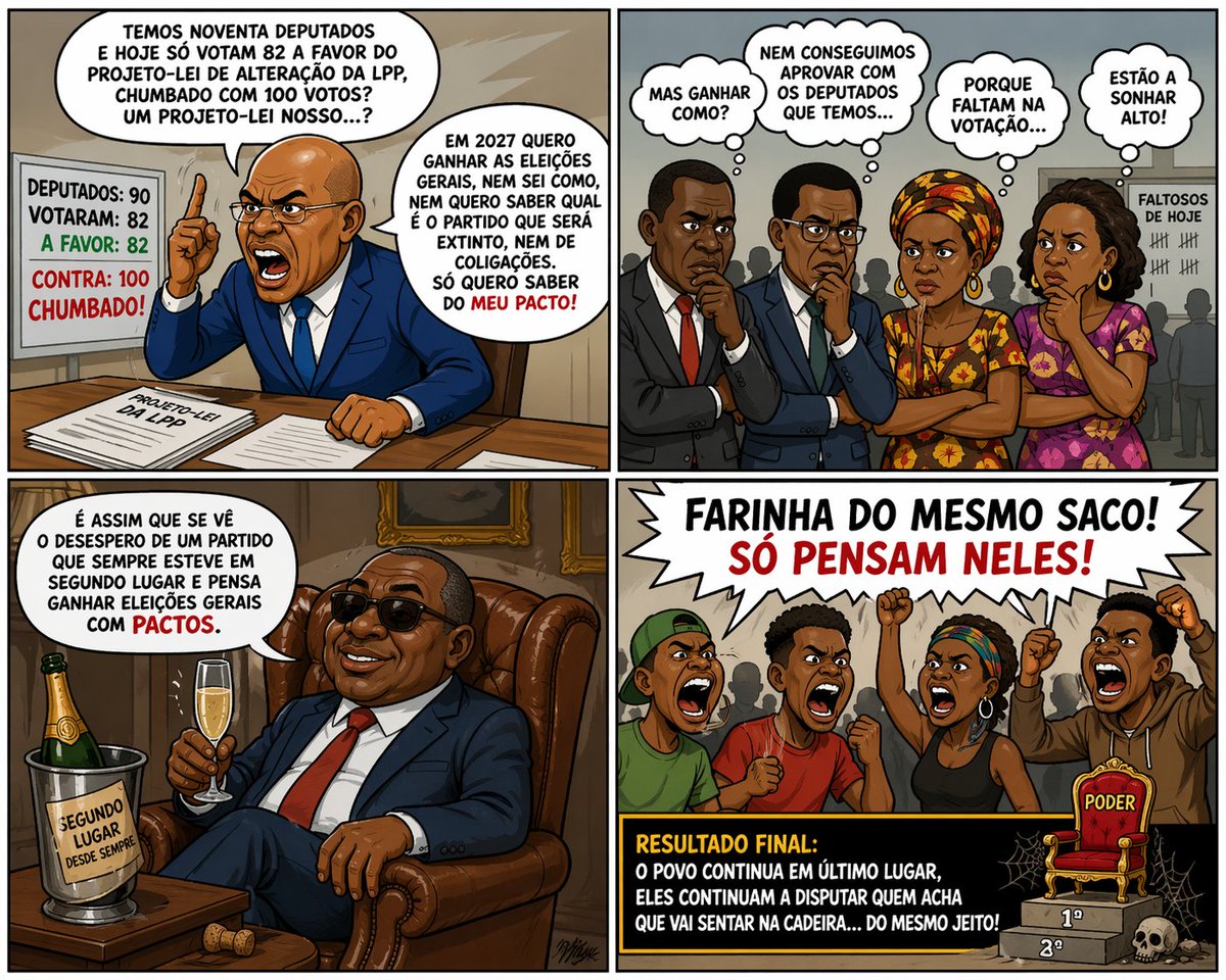 angolasempre's tweet photo. Cartoon - O Projecto-Lei da Unita com algumas alterações sobre a LPP, visando entre coisas, a extinção dos Partidos, as Coligações com as insígnias dos Partidos aderentes, foi chumbado com 100 votos contra. https://t.co/hGMdxt7pj5 
@StateDept_aUSA
@UEemAngola
@jlprdeangola https://t.co/TxWO10Axo7