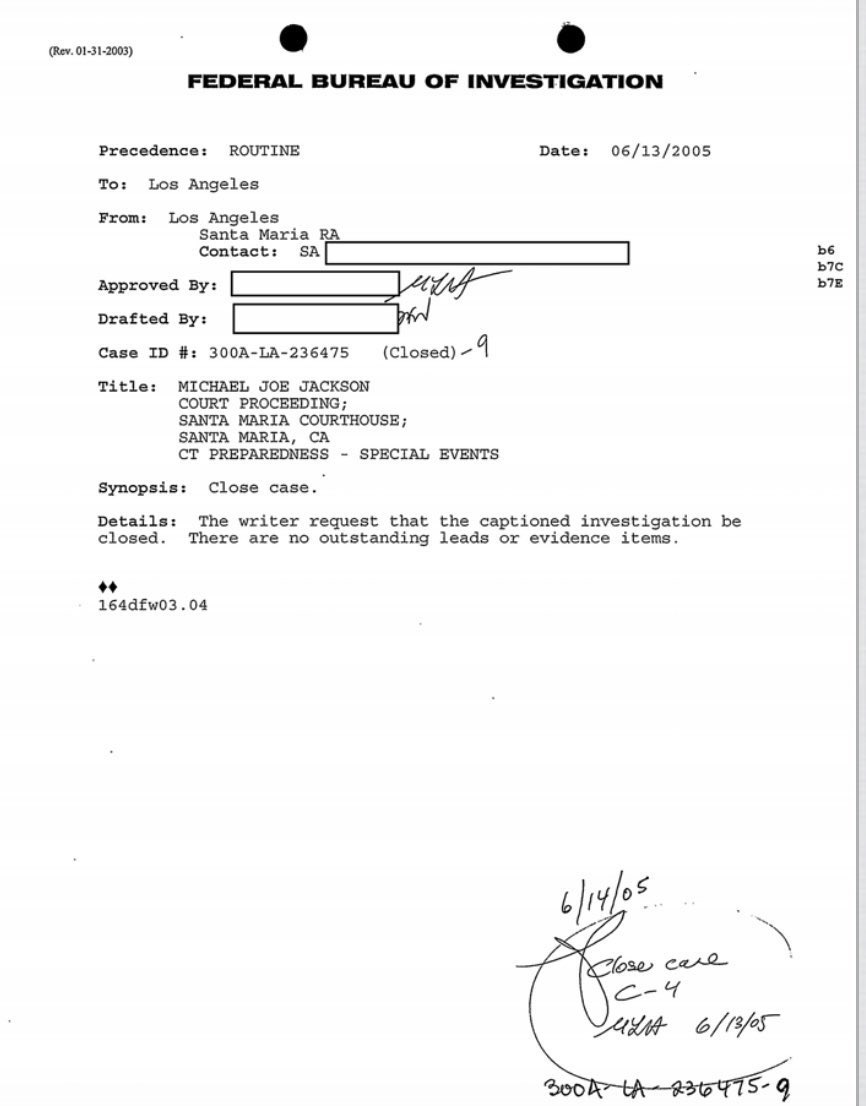 FBI: Concluded their investigation on Michael jackson after 10 years of finding nothing. No leads. No evidence of any wrong doing. 

Thinking a black man in America evaded the FBI and got away with anything is crazy. Not only that, there was no evidence at trial. They raided his