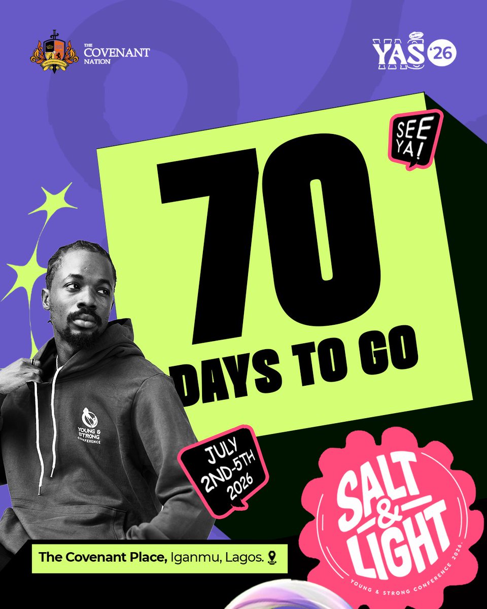yasconference's tweet photo. 70 DAYS TO YAS🚀🚀🚀

YAS is closer than we think!!

Are you ready?!

See you in July💃💃

#YAS2026 #SaltAndLight #YASIsComing https://t.co/Cf5FtCvncY