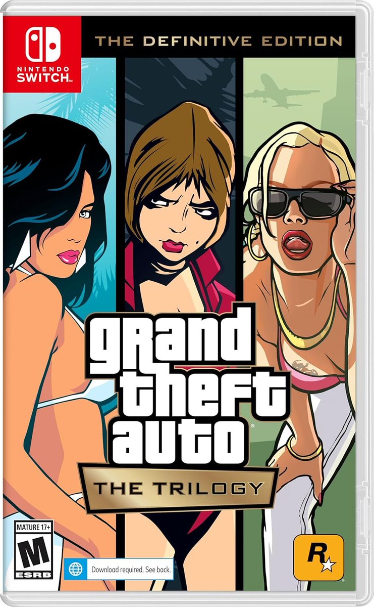 Nintendeal's tweet photo. Grand Theft Auto: The Trilogy – The Definitive Edition (Switch) physical release is 33% off on Amazon and GameStop: https://t.co/VMbn34DAZw $19.99 matches previous low price

Games on the card:
- GTA III
- GTA San Andreas

Requires download:
- GTA Vice City https://t.co/mrogn3Jn5l