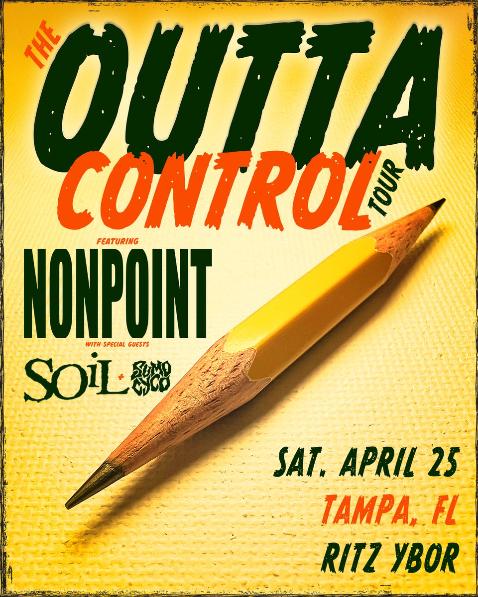 theritzybor's tweet image. Prepare for the chaos! 🤘 @nonpoint will bring The Outta Control Tour to #Tampa tomorrow joined by special guests @soiltheband + @sumocyco.

🎟 Grab the last remaining tickets: bit.ly/nonpoint0425